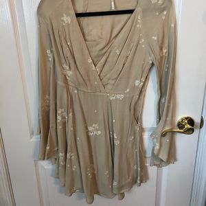 Free People Tan Floral Skater Dress
